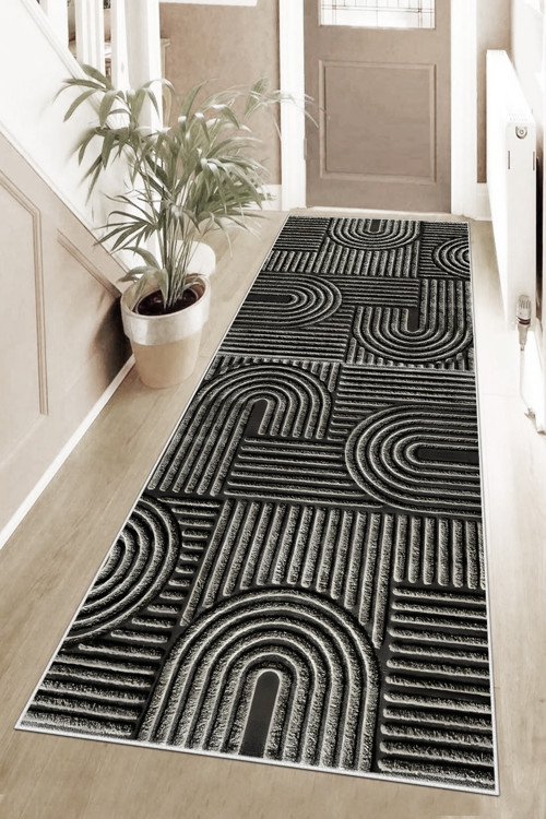 DİJİTAL BASKILI Kaymaz Yıkanabilir KABARTMA DESENLİ Mutfak Halısı Salon Halısı Yolluk ANTRASİT