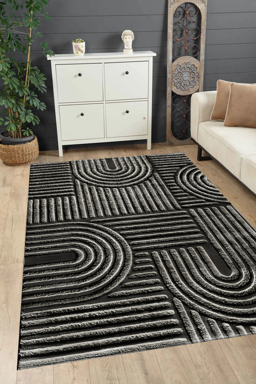 DİJİTAL BASKILI Kaymaz Yıkanabilir KABARTMA DESENLİ Mutfak Halısı Salon Halısı Yolluk ANTRASİT