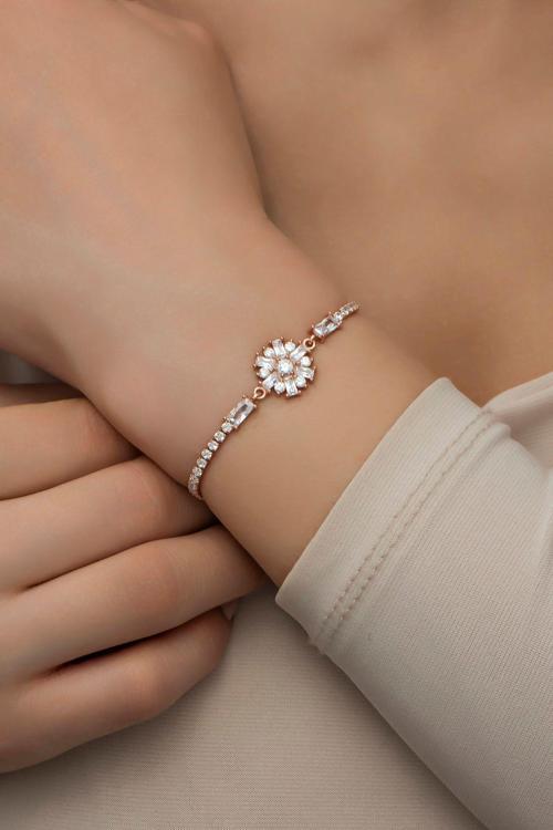 925 Ayar Gümüş Rose Suyolu Çiçek Bileklik
