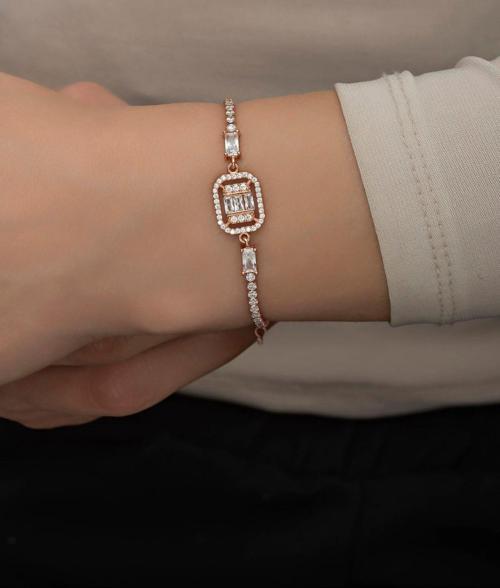 925 Ayar Gümüş Rose Suyolu Tektaş Bileklik