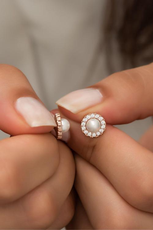 925 Ayar Gümüş Rose Tektaş İnci Küpe