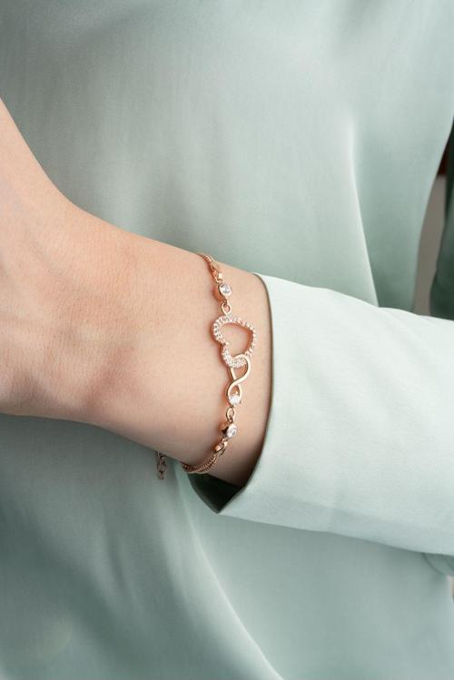 925 Ayar Gümüş Rose Tektaş Sonsuzluk Kalp Bileklik