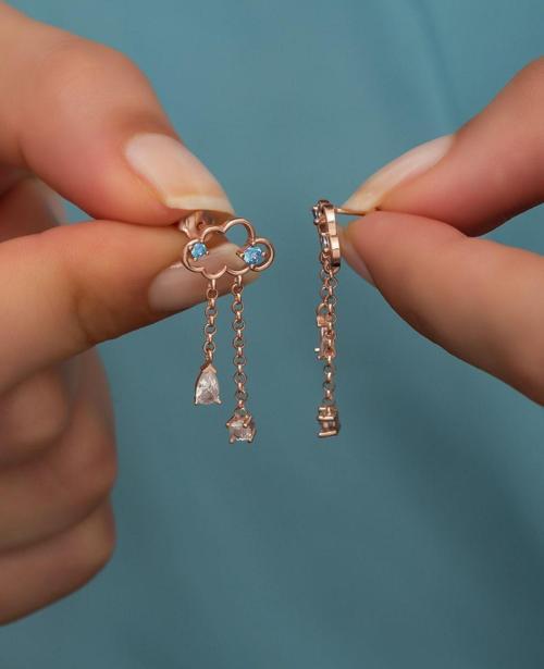 925 Ayar Gümüş Rose Yağmur Bulutu Küpe