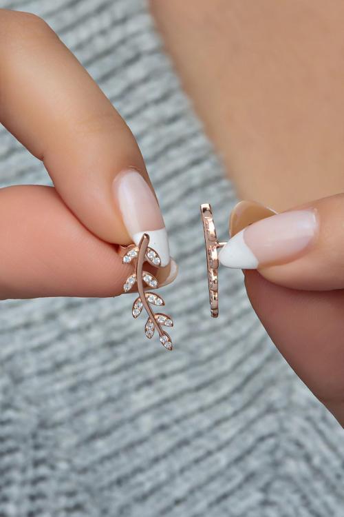 925 Ayar Gümüş Rose Zeytin Dalı Küpe