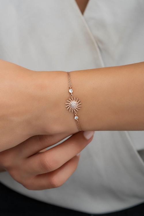 925 Ayar Gümüş Rose Zirkon Taşlı Güneş Bileklik