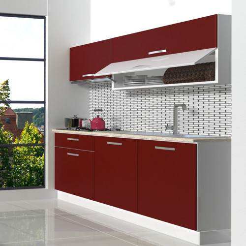 Style 160 Mdf Hazır Mutfak Dolabı - Tezgah Dahil - Bordo