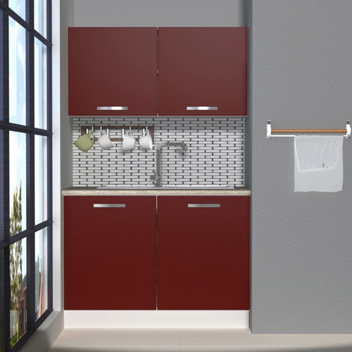 Mini 120 Mdf Hazır Mutfak Dolabı - Tezgah Dahil - Bordo