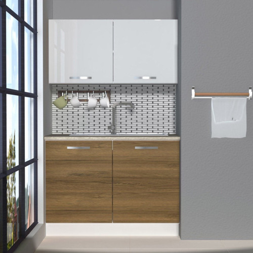 Mini 120 Mdf Hazır Mutfak Dolabı - Tezgah Dahil - Pera Beyaz