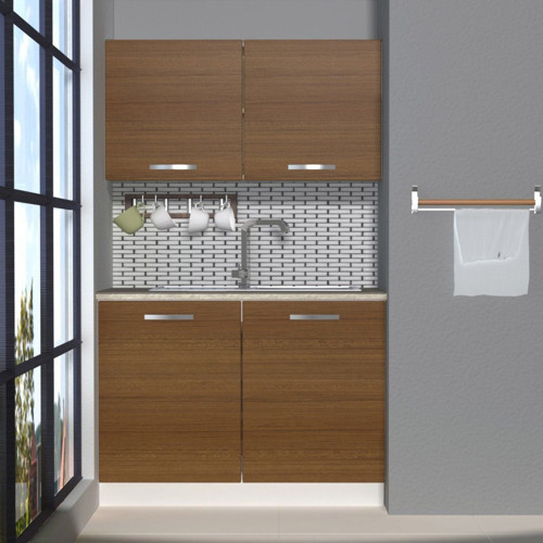 Mini 120 Mdf Hazır Mutfak Dolabı - Tezgah Dahil - Naturel Ceviz