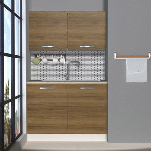 Mini 120 Mdf Hazır Mutfak Dolabı - Tezgah Dahil - Naturel Pera