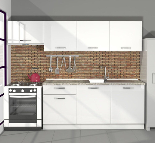 Smart 240 Mdf Hazır Mutfak Dolabı - Tezgah Dahil - Parlak Beyaz