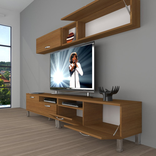 Eko 5200 Slm Krom Ayaklı Tv Ünitesi Tv Sehpası - Naturel Ceviz