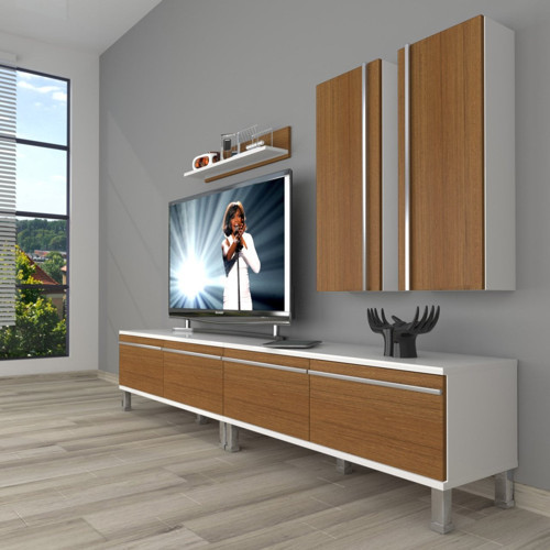 Eko 5200t Mdf Krom Ayaklı Tv Ünitesi Tv Sehpası - Beyaz Ceviz