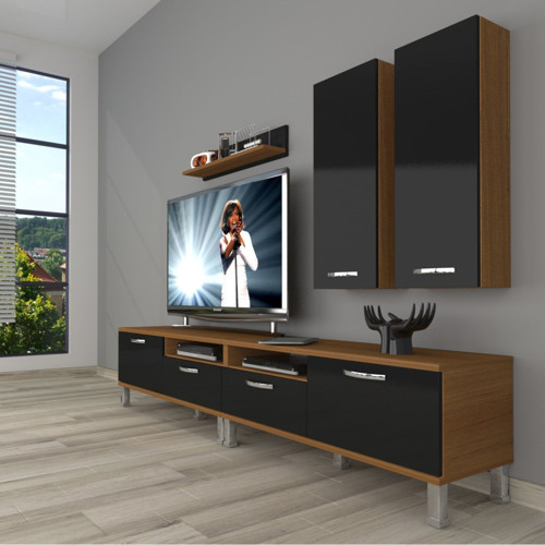 Eko 5200d Slm Krom Ayaklı Tv Ünitesi Tv Sehpası - Ceviz Siyah