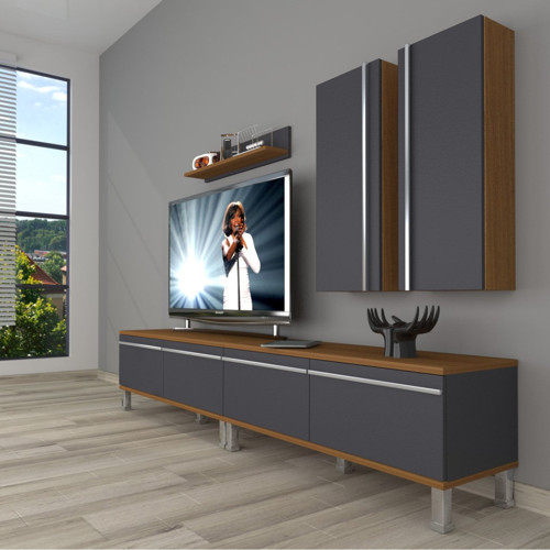Eko 5200t Mdf Krom Ayaklı Tv Ünitesi Tv Sehpası - Ceviz Antrasit