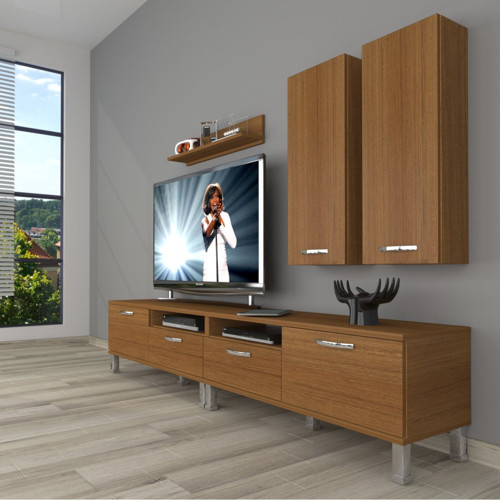 Eko 5200d Slm Krom Ayaklı Tv Ünitesi Tv Sehpası - Naturel Ceviz