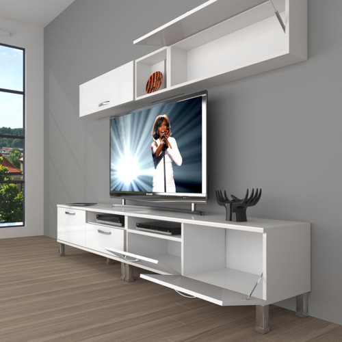 Eko 5200 Slm Krom Ayaklı Tv Ünitesi Tv Sehpası - Parlak Beyaz