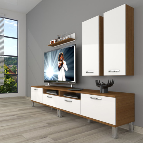 Eko 5200d Slm Krom Ayaklı Tv Ünitesi Tv Sehpası - Ceviz Beyaz