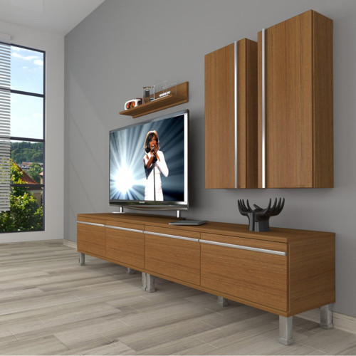 Eko 5200t Mdf Krom Ayaklı Tv Ünitesi Tv Sehpası - Naturel Ceviz