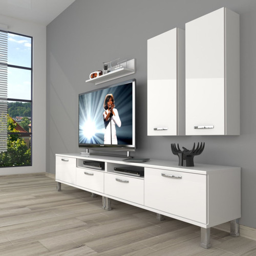 Eko 5200d Slm Krom Ayaklı Tv Ünitesi Tv Sehpası - Parlak Beyaz