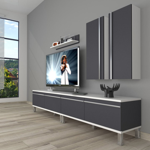 Eko 5200t Mdf Krom Ayaklı Tv Ünitesi Tv Sehpası - Beyaz Antrasit