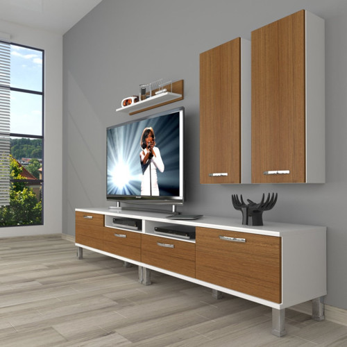 Eko 5200d Slm Krom Ayaklı Tv Ünitesi Tv Sehpası - Beyaz Ceviz