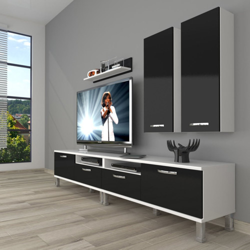 Eko 5200d Slm Krom Ayaklı Tv Ünitesi Tv Sehpası - Beyaz Siyah