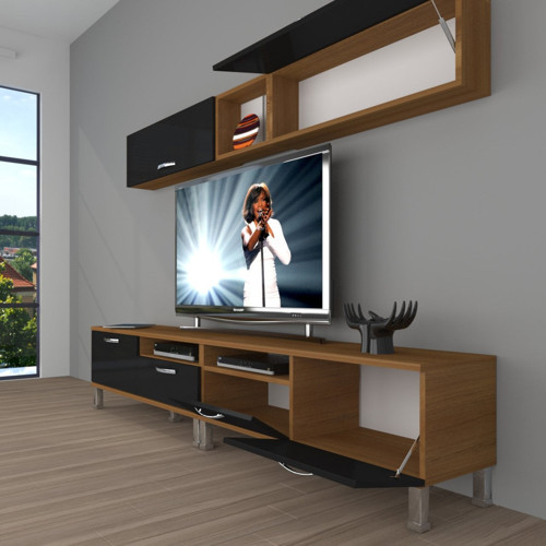 Eko 5200 Slm Krom Ayaklı Tv Ünitesi Tv Sehpası - Ceviz Siyah