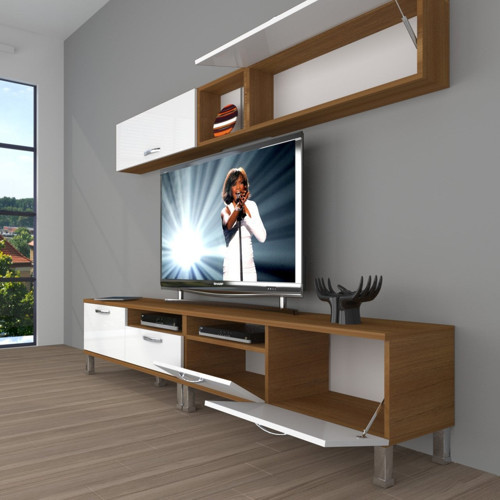 Eko 5200 Slm Krom Ayaklı Tv Ünitesi Tv Sehpası - Ceviz Beyaz