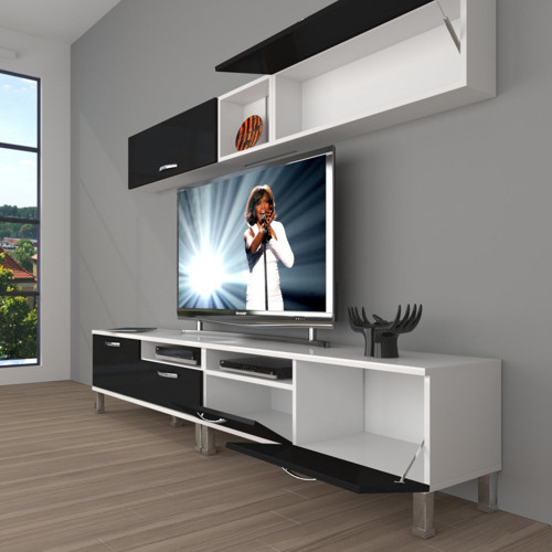 Eko 5200 Slm Krom Ayaklı Tv Ünitesi Tv Sehpası - Beyaz Siyah