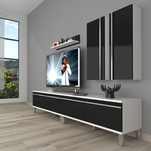 Eko 5220t Mdf Krom Ayaklı Tv Ünitesi Tv Sehpası - Beyaz Siyah