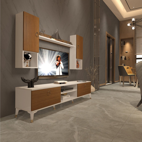 Eko 5da Mdf Dvd Gold Tv Ünitesi Tv Sehpası - Beyaz Ceviz