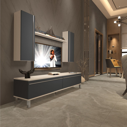Eko 5d Mdf Std Krom Ayaklı Tv Ünitesi Tv Sehpası - Beyaz Antrasit