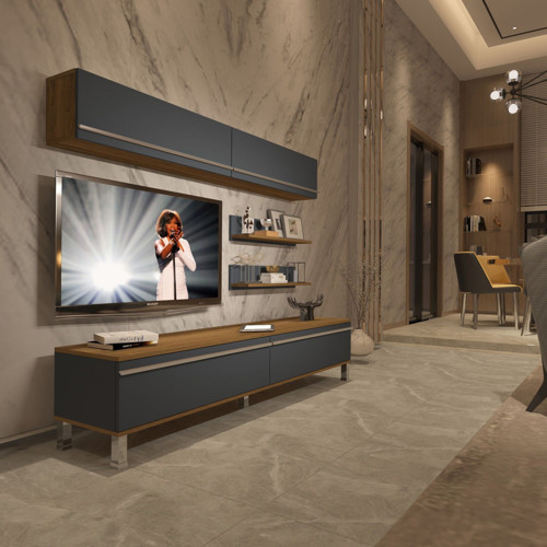 Eko 5 Mdf Std Krom Ayaklı Tv Ünitesi Tv Sehpası - Pera Antrasit