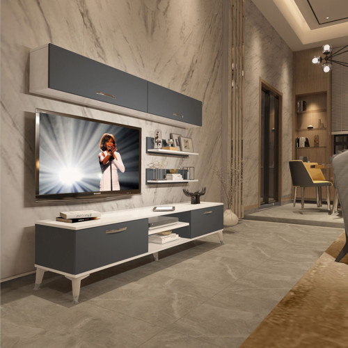 Eko 5 Mdf Dvd Silver Tv Ünitesi Tv Sehpası - Beyaz Antrasit