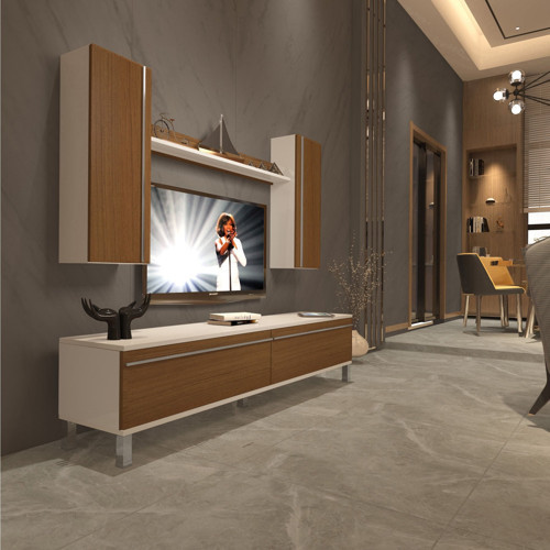 Eko 5d Mdf Std Krom Ayaklı Tv Ünitesi Tv Sehpası - Beyaz Ceviz