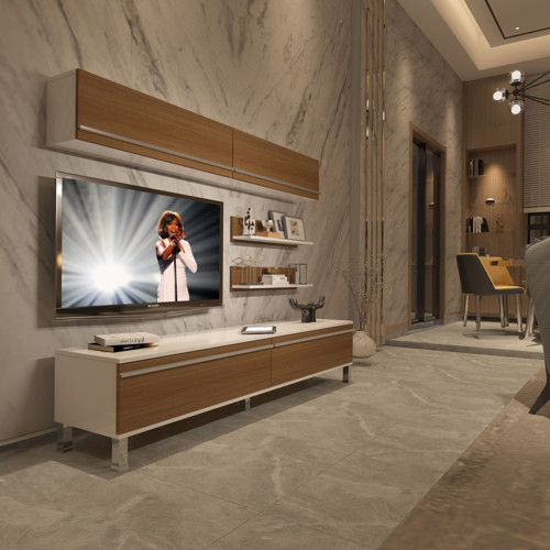 Eko 5 Mdf Std Krom Ayaklı Tv Ünitesi Tv Sehpası - Beyaz Ceviz
