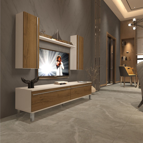 Eko 5d Mdf Std Krom Ayaklı Tv Ünitesi Tv Sehpası - Beyaz Pera