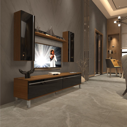 Eko 5d Mdf Std Krom Ayaklı Tv Ünitesi Tv Sehpası - Ceviz Siyah