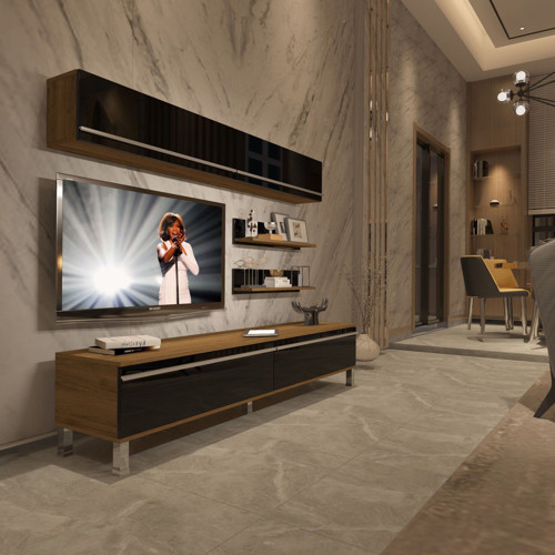 Eko 5 Mdf Std Krom Ayaklı Tv Ünitesi Tv Sehpası - Pera Siyah