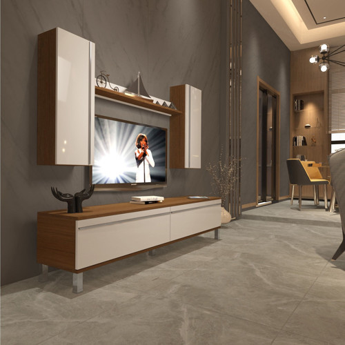 Eko 5d Mdf Std Krom Ayaklı Tv Ünitesi Tv Sehpası - Ceviz Beyaz