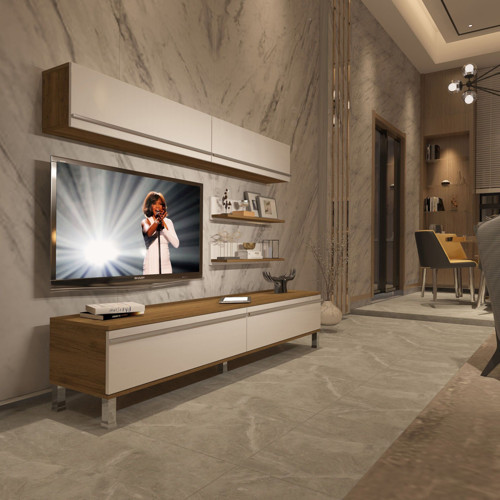 Eko 5 Mdf Std Krom Ayaklı Tv Ünitesi Tv Sehpası - Pera Beyaz