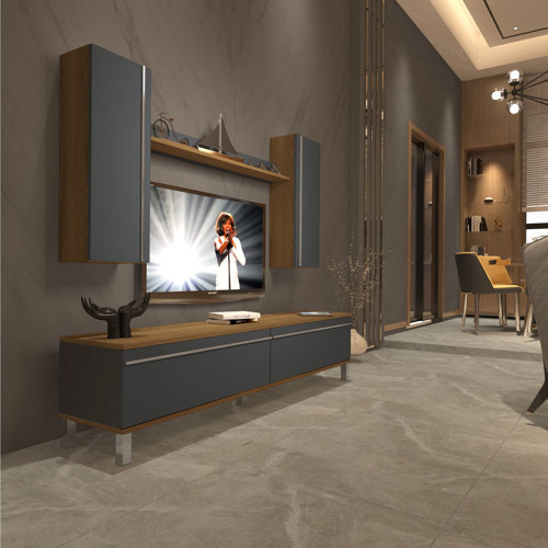 Eko 5d Mdf Std Krom Ayaklı Tv Ünitesi Tv Sehpası - Pera Antrasit