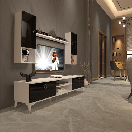 Eko 5da Mdf Dvd Gold Tv Ünitesi Tv Sehpası - Beyaz Siyah