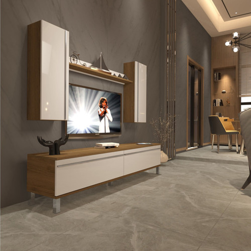 Eko 5d Mdf Std Krom Ayaklı Tv Ünitesi Tv Sehpası - Pera Beyaz