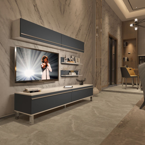 Eko 5 Mdf Std Krom Ayaklı Tv Ünitesi Tv Sehpası - Beyaz Antrasit