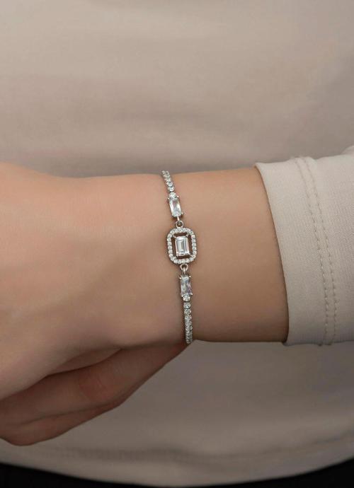 925 Ayar Gümüş Suyolu Baget Taşlı Tektaş Bileklik