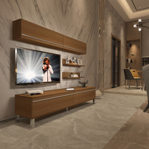 Eko 5 Mdf Std Krom Ayaklı Tv Ünitesi Tv Sehpası - Naturel Ceviz