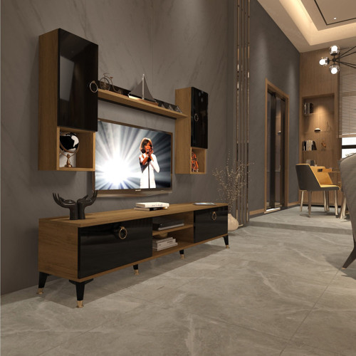Eko 5da Mdf Dvd Gold Tv Ünitesi Tv Sehpası - Pera Siyah