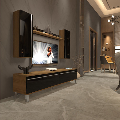 Eko 5d Mdf Std Krom Ayaklı Tv Ünitesi Tv Sehpası - Pera Siyah